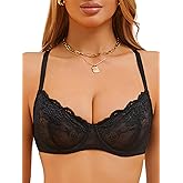 zossav Sexy Lace Bra Underwire Unlined Demi Bras See Through Sheer Mesh Balconette Bralette