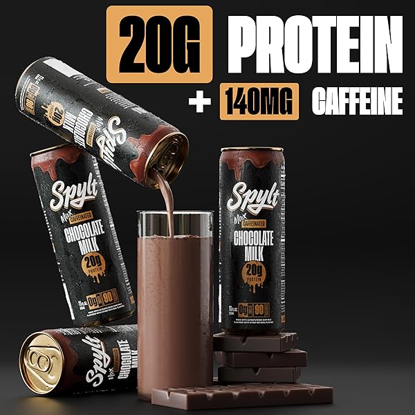 SPYLT HIGH PROTEIN MAX CHOCOLATE MILK WITH 140MG CAFFEINE & 20G PROTEIN – 90 CALORIES, READY TO DRINK, SUGAR FREE, LACTOSE FREE MILK, PERFECT FOR WORKOUT RECOVERY & AFTERNOON PICK ME UP – 12 COUNT