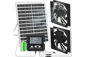 PET DELUXE 25W Solar Fan for Chicken Coop with Battery, Solar Exhaust Fan for Shed & Greenhouse, 3 Modes Controller (Continuous/Timer/Motion Sensor), Solar Powered Fan for Intake or Exhaust Vent Cooling