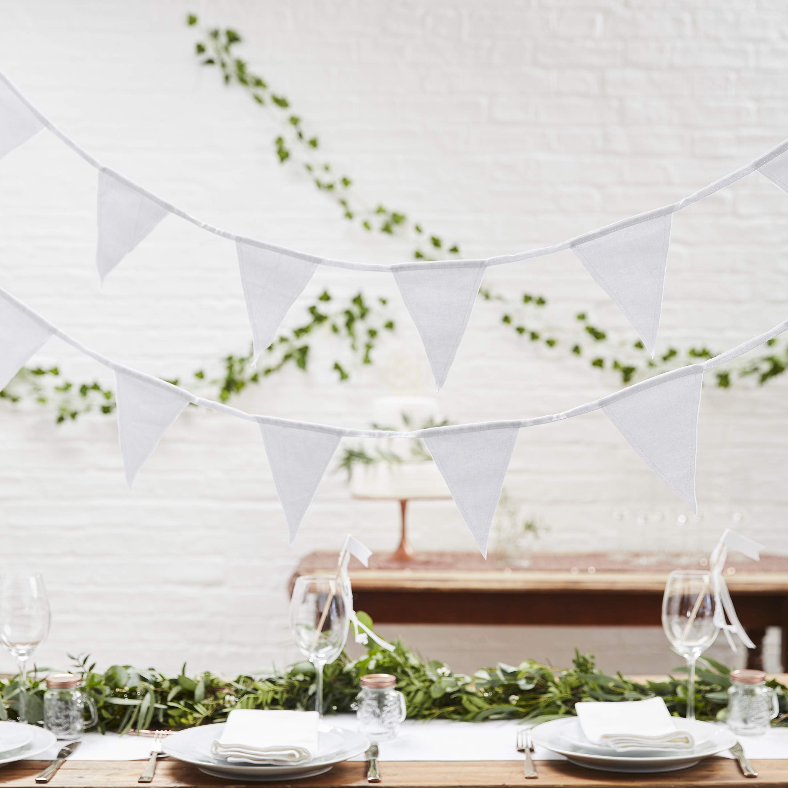 Ginger Ray White Double Sided Fabric Wedding or Party Bunting Decoration Beautiful Botanics