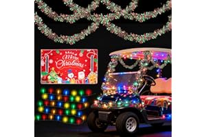 Aulock 7pcs Golf Cart Christmas Decorations – Includes 33ft Christmas Lights, Seat Cover, and 5 Tinsel Garlands, Golf Cart Accessories