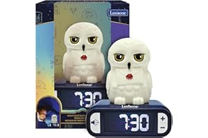 LEXIBOOK, Hedwig Nightlight Alarm Clock, Sounds and Melodies, Backlit LCD Screen, Luminous, Snooze, White/Blue, Small