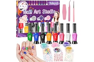 Tudaymol Nail Art Studio for Girls - Nail Polish Kit for Kids Ages 6-12 Years Old,Non-Toxic Peel-Off Safe Quick Dry Nail Poli