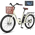 Viribus Electric Bike for Adults Women, 7 Speed Step Through Electric Cruiser Bike 350W with 468wh Battery, Lightweight Aluminum Frame, City Commuter E Bikes with Basket Female Ladies 26 in