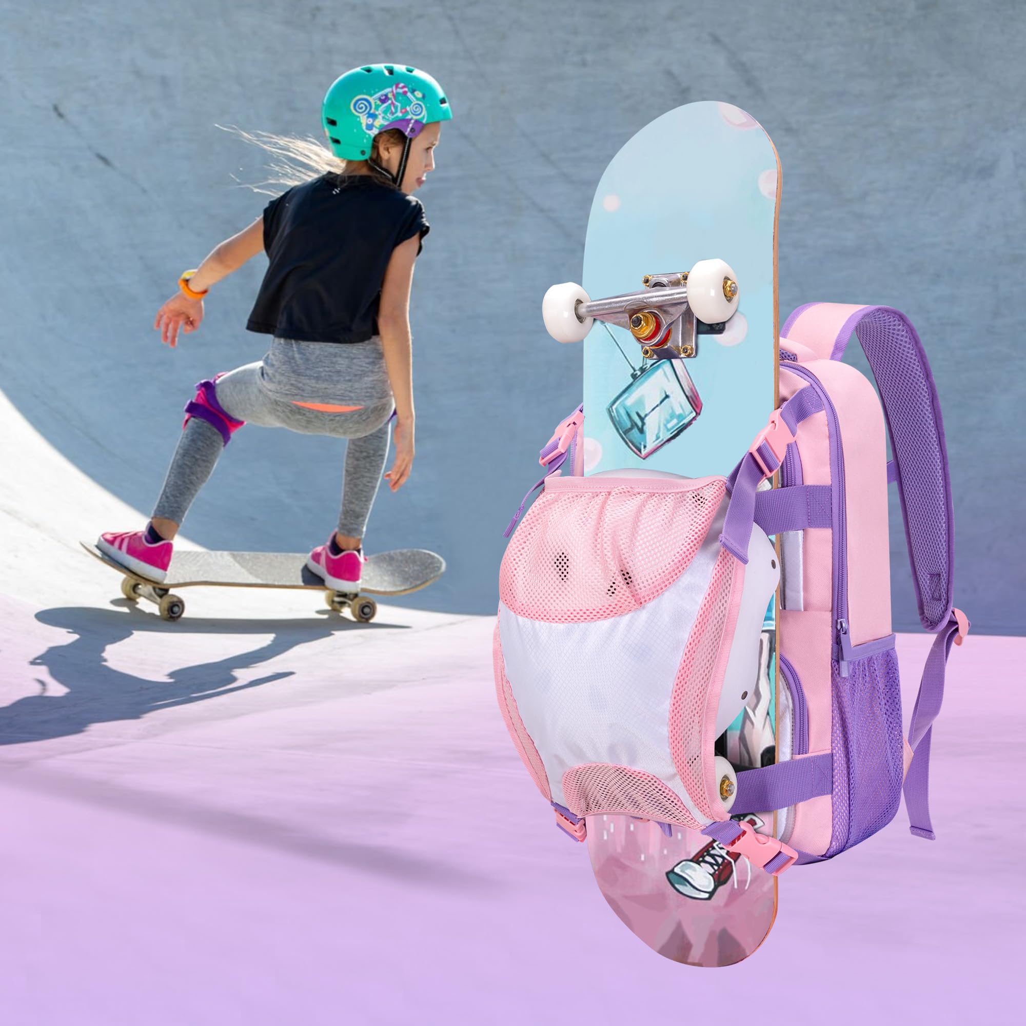 GOBUROS Skateboard Rucksack mit verstellbaren Board Gurten und Helmhalter 6