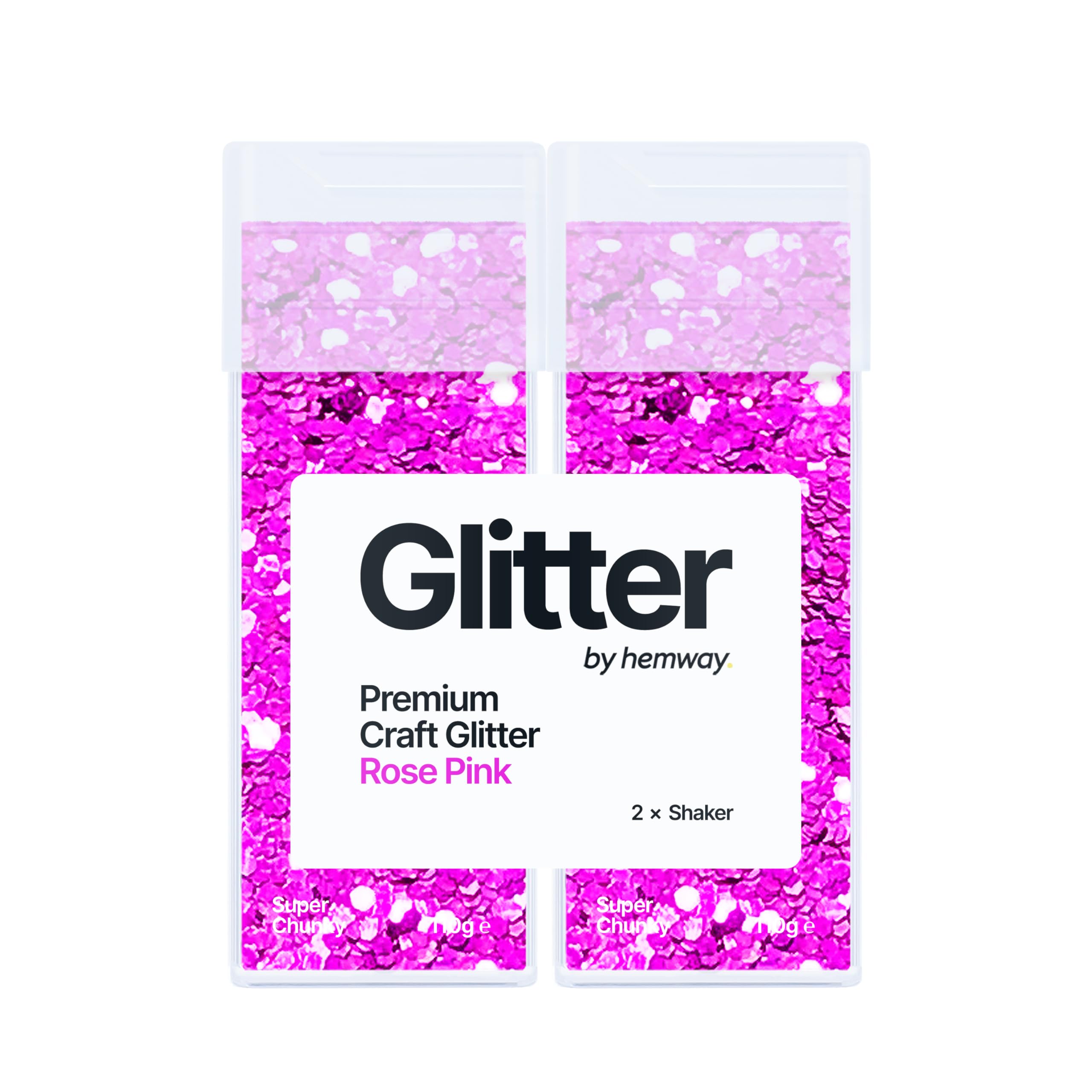 Hemway Glitter Shaker Rose Pink 110g x2 Pack Super Chunky, Craft Glitter Shakers for Resin & Epoxy Crafts, Christmas Art Supplies, Nail, Body, Face, Eye, Festival, Crafting, Slime, Sparkle