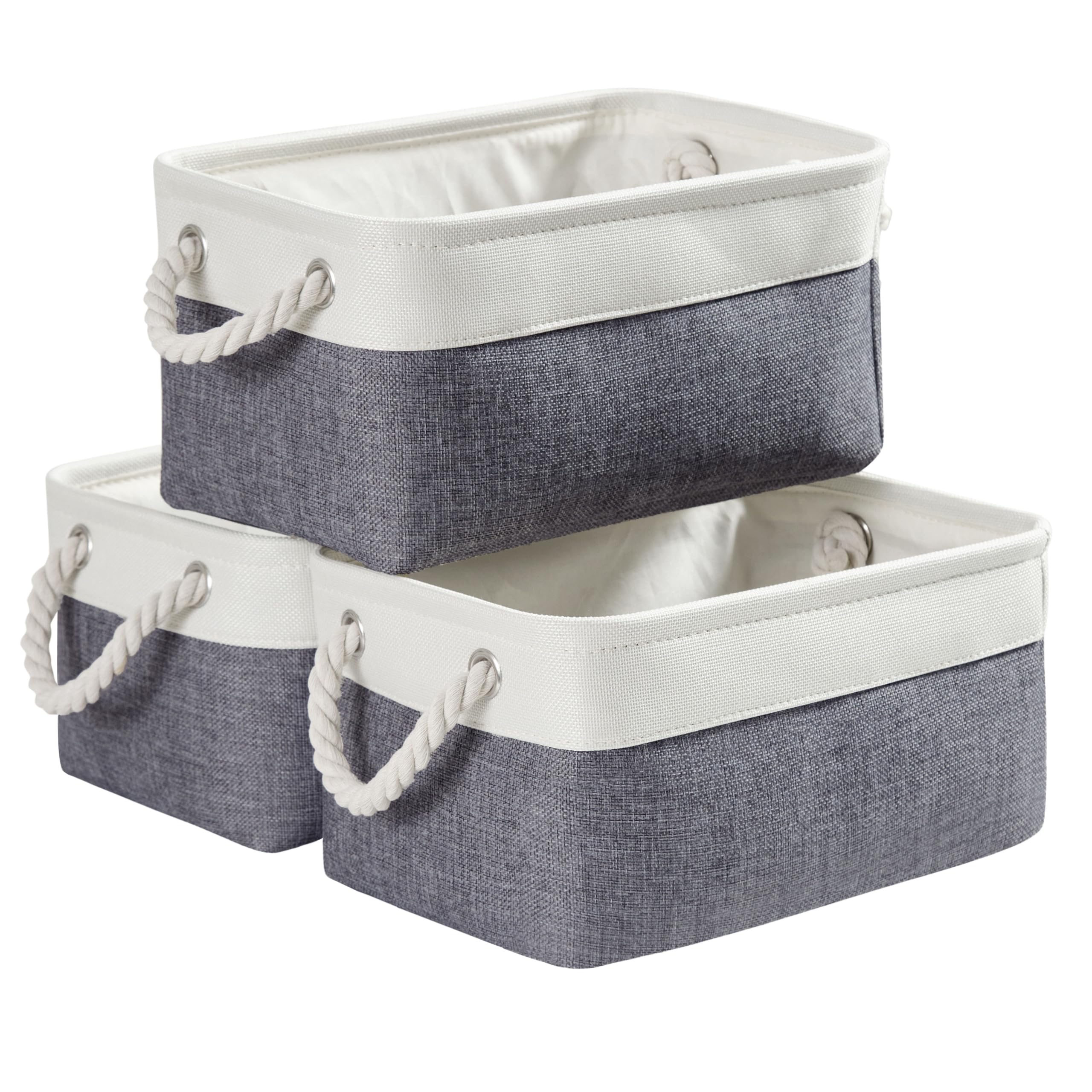 Mangata Fabric Storage Box set of 3, Foldable Fabric Storage Baskets with Handles for Cupboards, Wardrobe, Shelves, Clothes, Toys, Towel, Bathroom(Small, Cold Grey White) — image 1