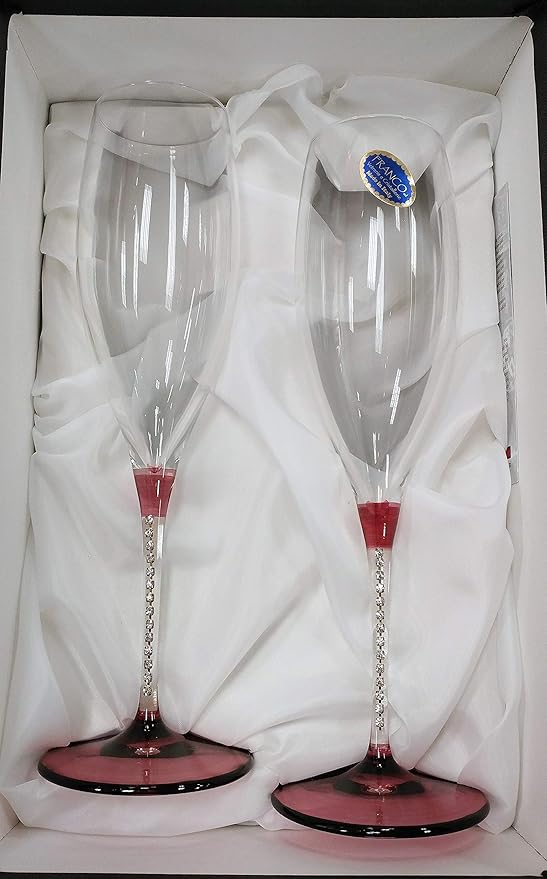 Dolce Vita Pink Crystal Wine Glasses Flutes Set of 2 Wine