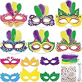 Fancy Land Mardi Gras Mask Craft Kits for Kids DIY Glitter Carnival Party Paper Masks for Masquerade Accessories Classroom Birthday Activities 24 Pack