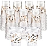 Jingmore 100 Pcs Western Plastic Cups 12 oz Clear Disposable Plastic Cowboy Cowgirl Drinking Cups Bulk for Boho Preppy Baby Shower Birthday Wild West Party Decoration Supplies(Western Cowboy,Brown)