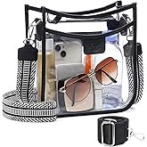 QOECI 3 Pockets Large Clear Bag for Stadium Events with 2 Long Straps Purse for Women Crossbody Bag Concert Stadium Approved | 3 Pockets, Large, Stadium Events, 2 Long Straps, Concert, Stadium Approved