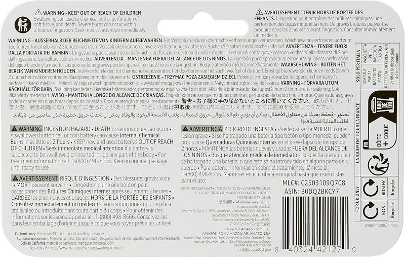 CR2450 Lithium-Knopfzellenbatterie, Leistung, frei von Quecksilber, 3 V, kindersichere Verpackung (zum Öffnen Schere verwenden), 6er-Pack