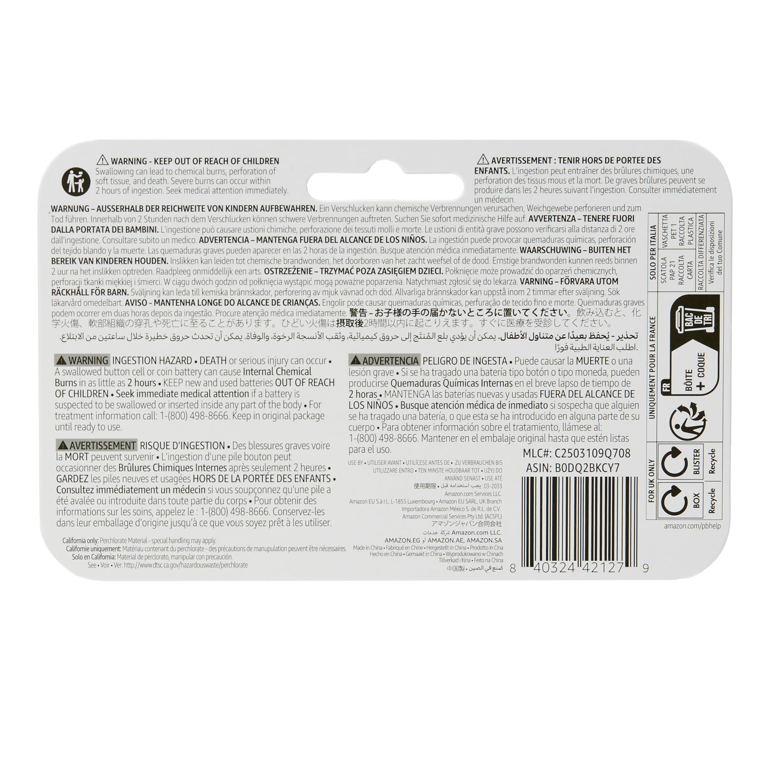 Amazon Basics CR2450 Lithium-Knopfzellenbatterie, Langlebige Leistung, frei von Quecksilber, 3 V, kindersichere Verpackung (zum Öffnen Schere verwenden), 6er-Pack 4