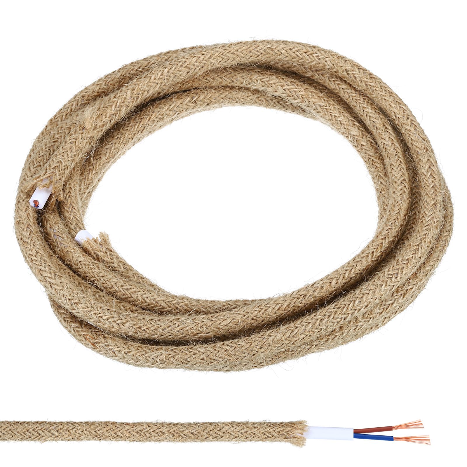 PATIKIL Fabric Cloth Covered Round Wire, 9.84ft 18AWG 2 Core Vintage Woven Electrical Cord for Pendant Light DIY Project, Linen