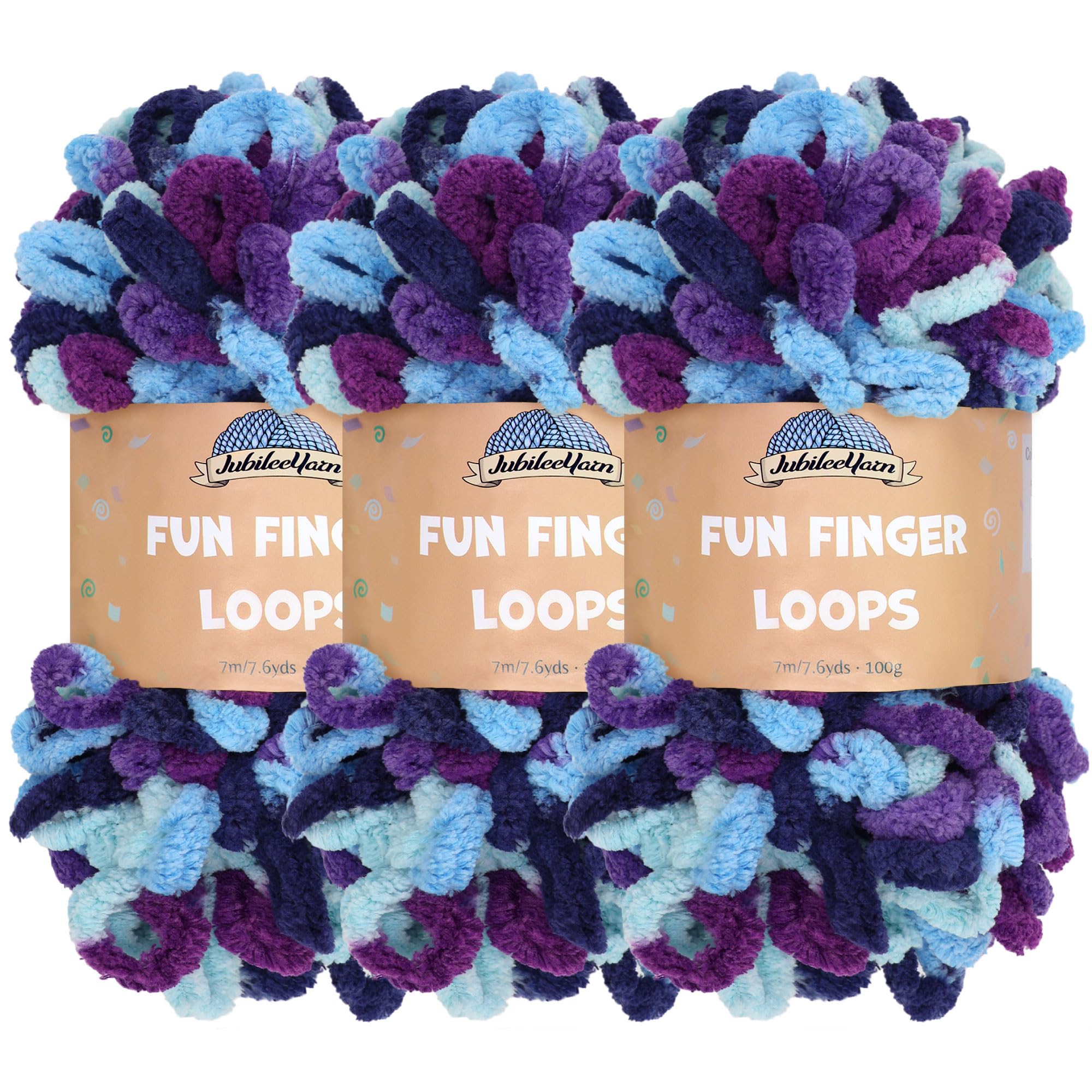JubileeYarn Fun Finger Loops Yarn - Polyester Jumbo Weight Loop Yarn - 100g/Skein - Aphrodite - 3 Skeins