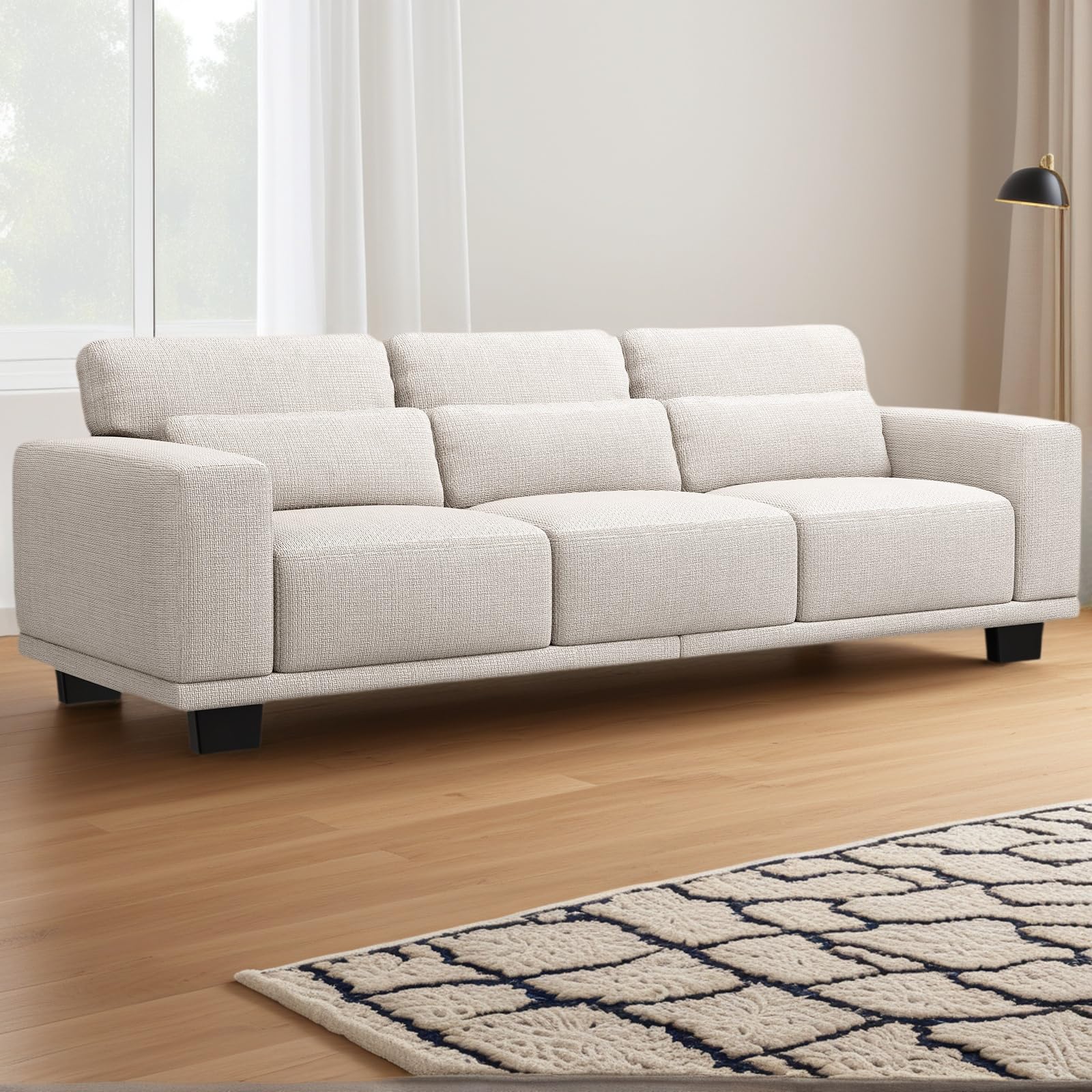 Marsail 89" Sofa Couch, 3-Seater Couches with Wide Armrests & Deep Cushions, Modern Linen Fabric Sofas for Living Room, Comfy Upholstered Couch with Removable Washable Covers, Pure White