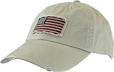 tan baseball cap with american flag