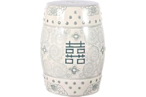 JONATHAN Y TBL1013C Double Happiness 18" Chinoiserie Ceramic Drum Indoor/Outdoor Garden Stool Bohemian, Coastal, Classic, Cottage, Traditional, Patio, Garden, Bathroom, Living Room, Gray Blue/White