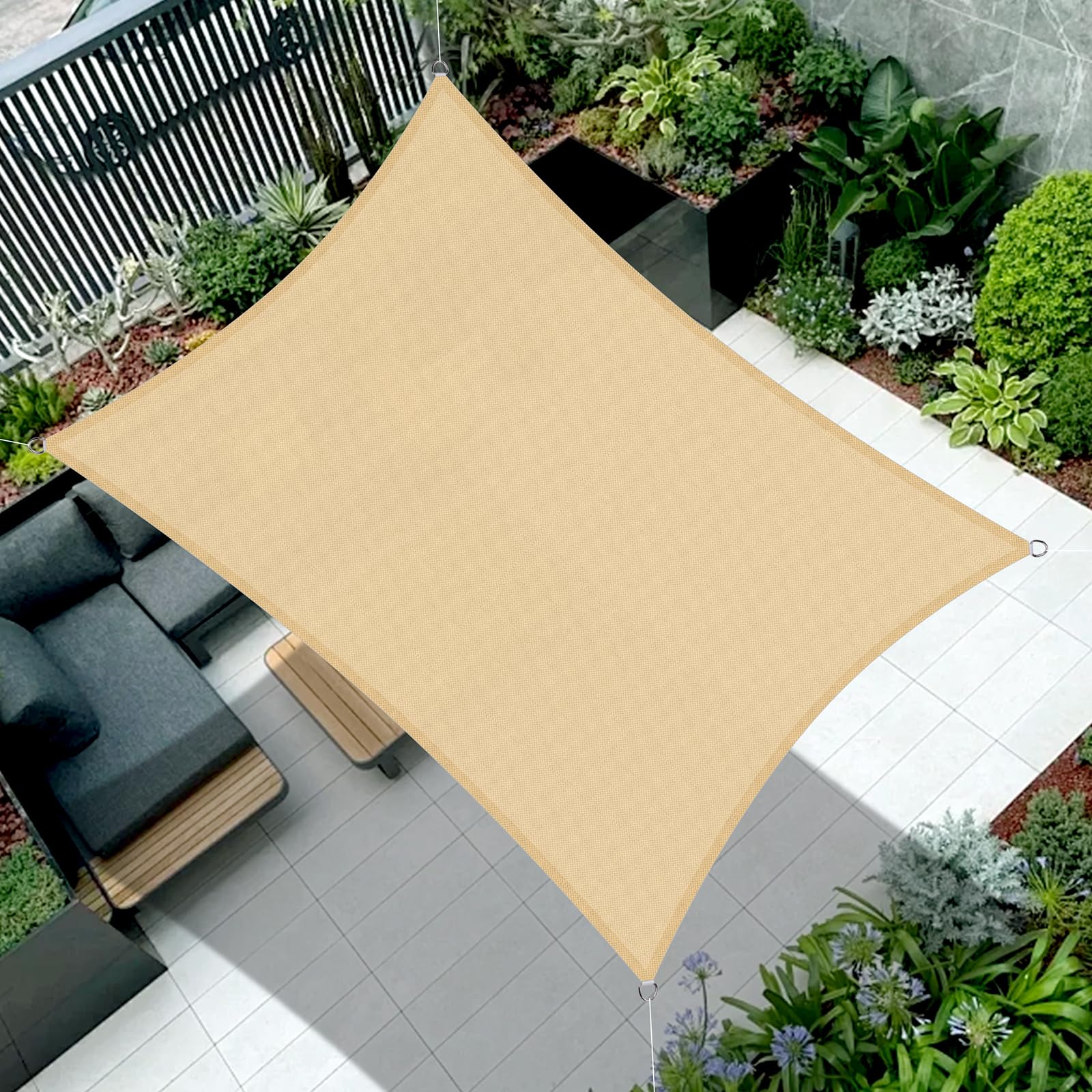 Cool Area Sun Shade Sail 2x4m Rectangle Waterproof, suitable for gardens, terraces and other outdoor,Sand