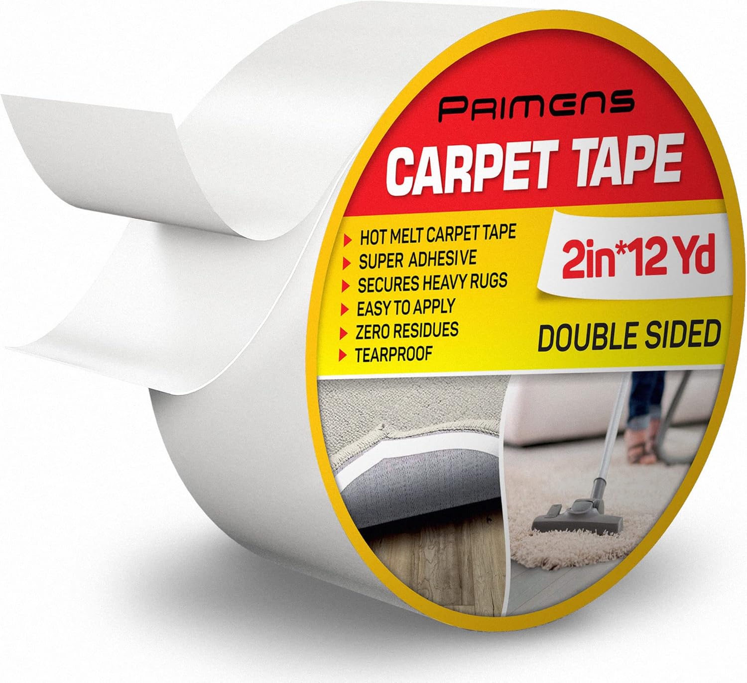 Rugs, Pads & Protectors - Double Sided Carpet Tape - Rug Grippers Tape for Area Rugs and Hardwood Floors Safe - Carpet Binding Tape Removable, Residue Free, Strong Adhesive and Heavy Duty Stickers Tape, 2 Inch / 12 Yards