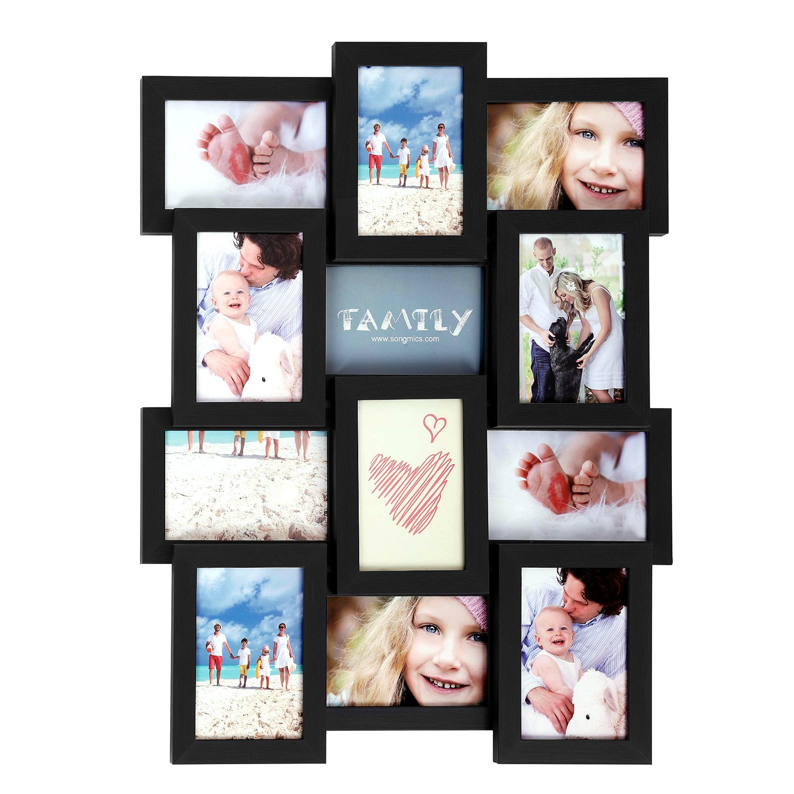 SONGMICS Picture Frames for 12 Photos in 4" x 6" Collage Multiple Photos Glass Front Black Wooden Grain URPF26BK