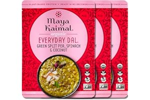 Maya Kaimal Organic Indian Foods | Green Split Pea Everyday Dal | 10oz (PACK of 3) | Microwaveable, Ready to Eat, Fully Cooked with Spinach and Coconut | Vegan, Ready to Eat