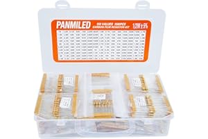 PANMILED 150 Values 1500 Pieces Resistor Kit 1 Ohm-10M Ohm, 1/2W 5% Carbon Film Resistors Assortment Kit, 0.5 Watt Plug-in Resistor Element Packaging