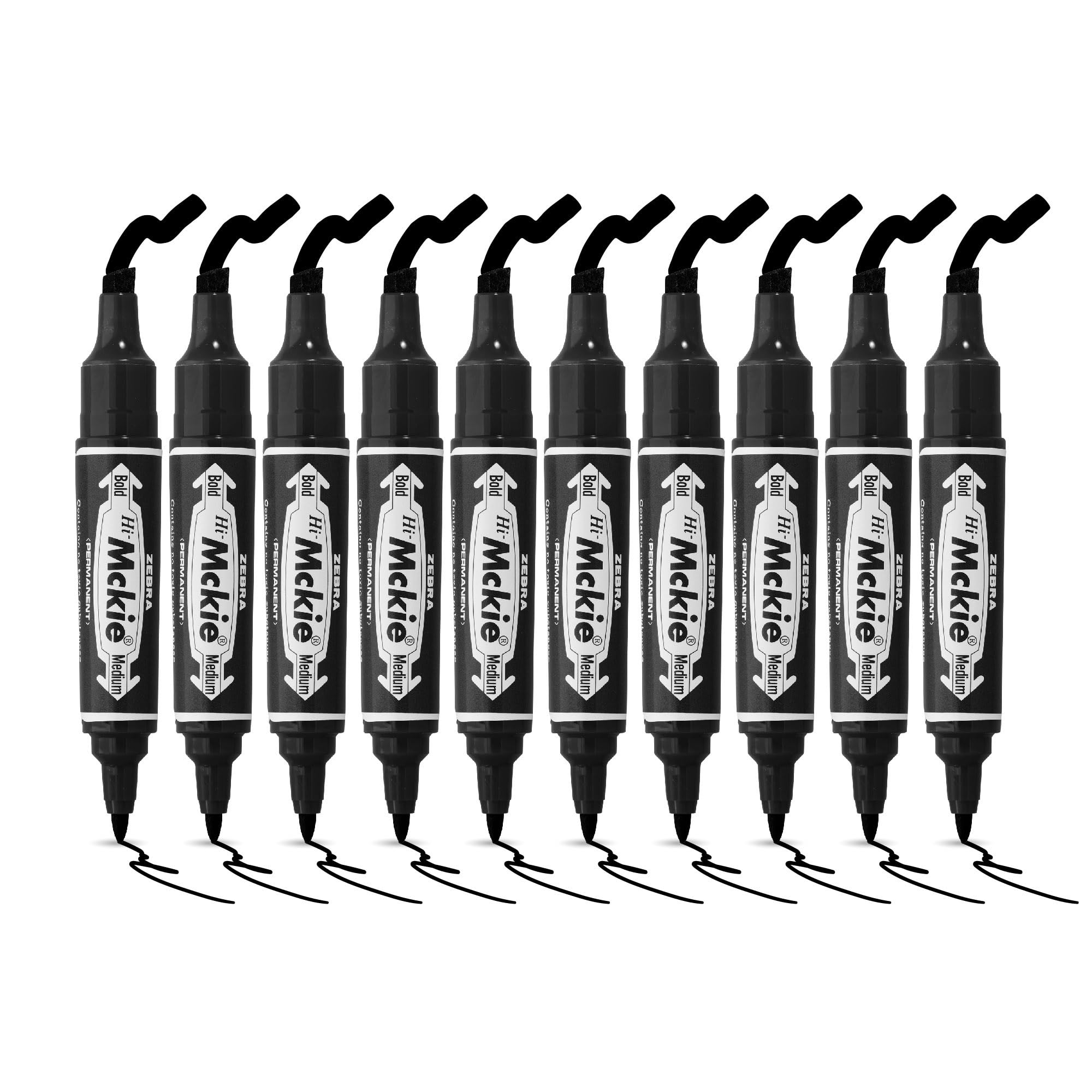 Zebra Pen Dual Tip Permanent Marker Pens, Twin Tip Marker Pen Set, Bullet Tip & Chisel Tip Permanent Pens For Style & Convenience, Reliable Black Marker Pens, 10 Pack - Black Ink