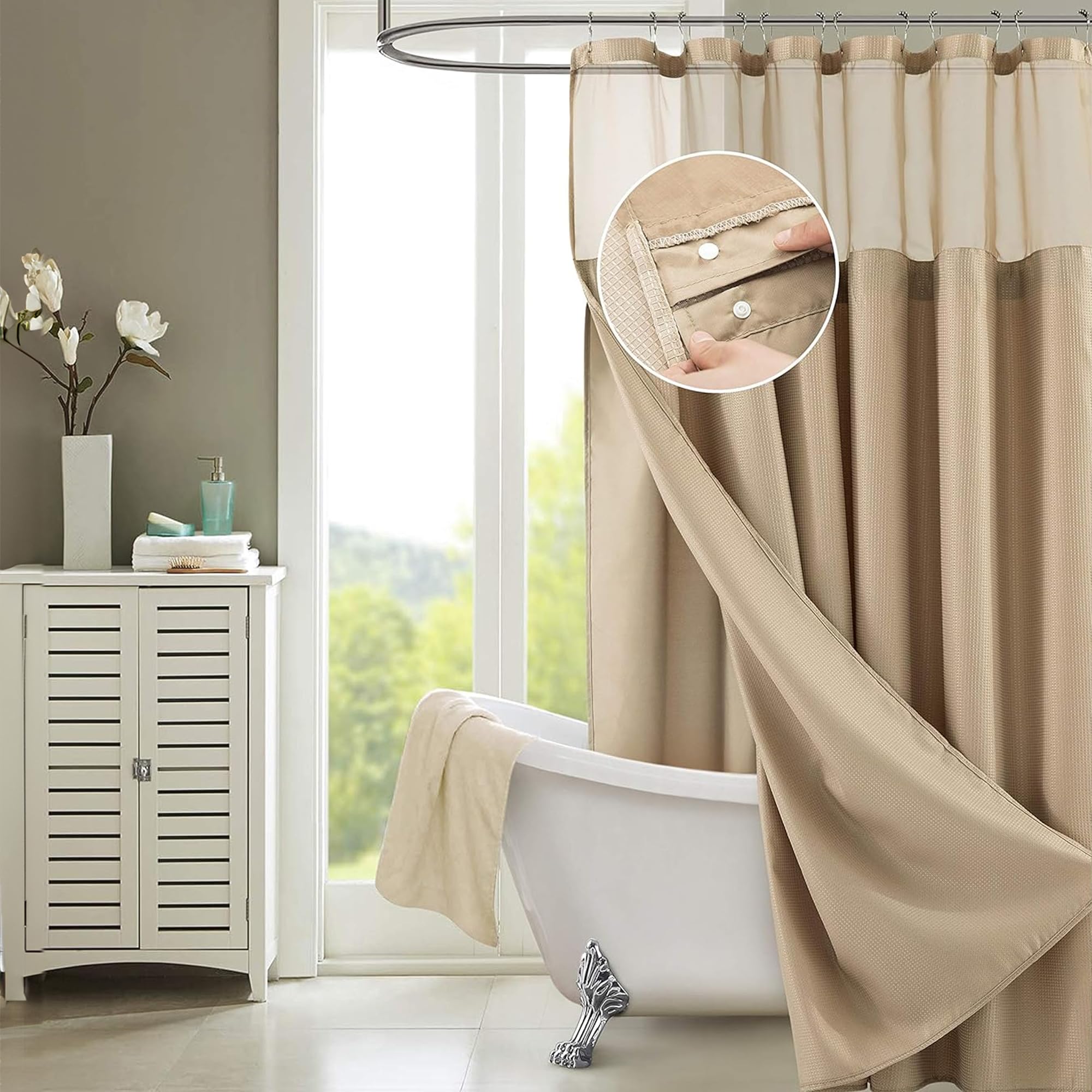 Dainty Home Waffle Weave Shower Curtain With Liner Sets - Modern Shower Curtain for Bathroom With Mesh Top Window - Premium Quality Fabric Snap Shower Curtain — image 1