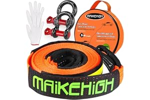 MAIKEHIGH Tow Strap Heavy Duty with Hooks, 2"×16ft 22,000Lbs Tow Rope with D-Ring Shackles (2pcs) + Protective Gloves (2pcs), Emergency Recovery Strap for Car Truck SUV ATV (Orange)