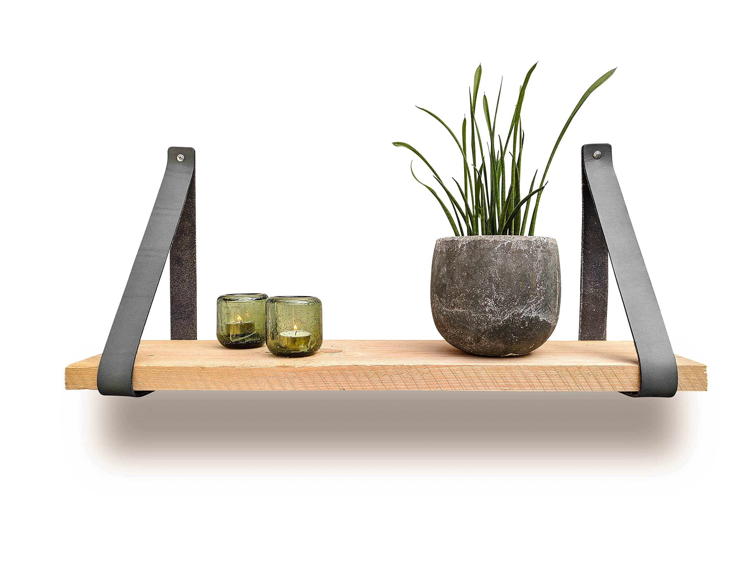 Brute Strength - Leather shelf brackets - Dark Grey - 2 pieces - Floating shelf set - Wall brackets - Shelf straps - Full grain leather