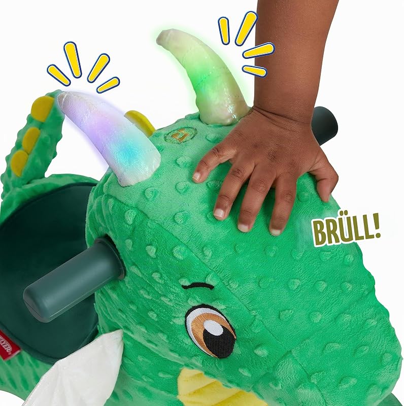 Jade, der magische Drache zum Berühren mit interaktiven Lichtern und Geräuschen, grünes Rutschfahrzeug, für Kinder von 1 bis 3 Jahren