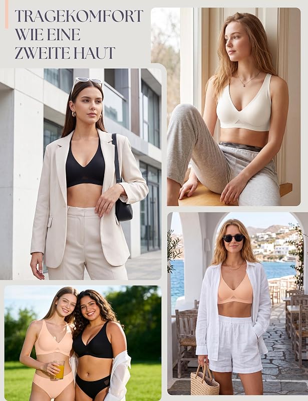 BH Damen ohne Bügel Nahtloser mit V-Ausschnitt Bequemer Seamless Bra