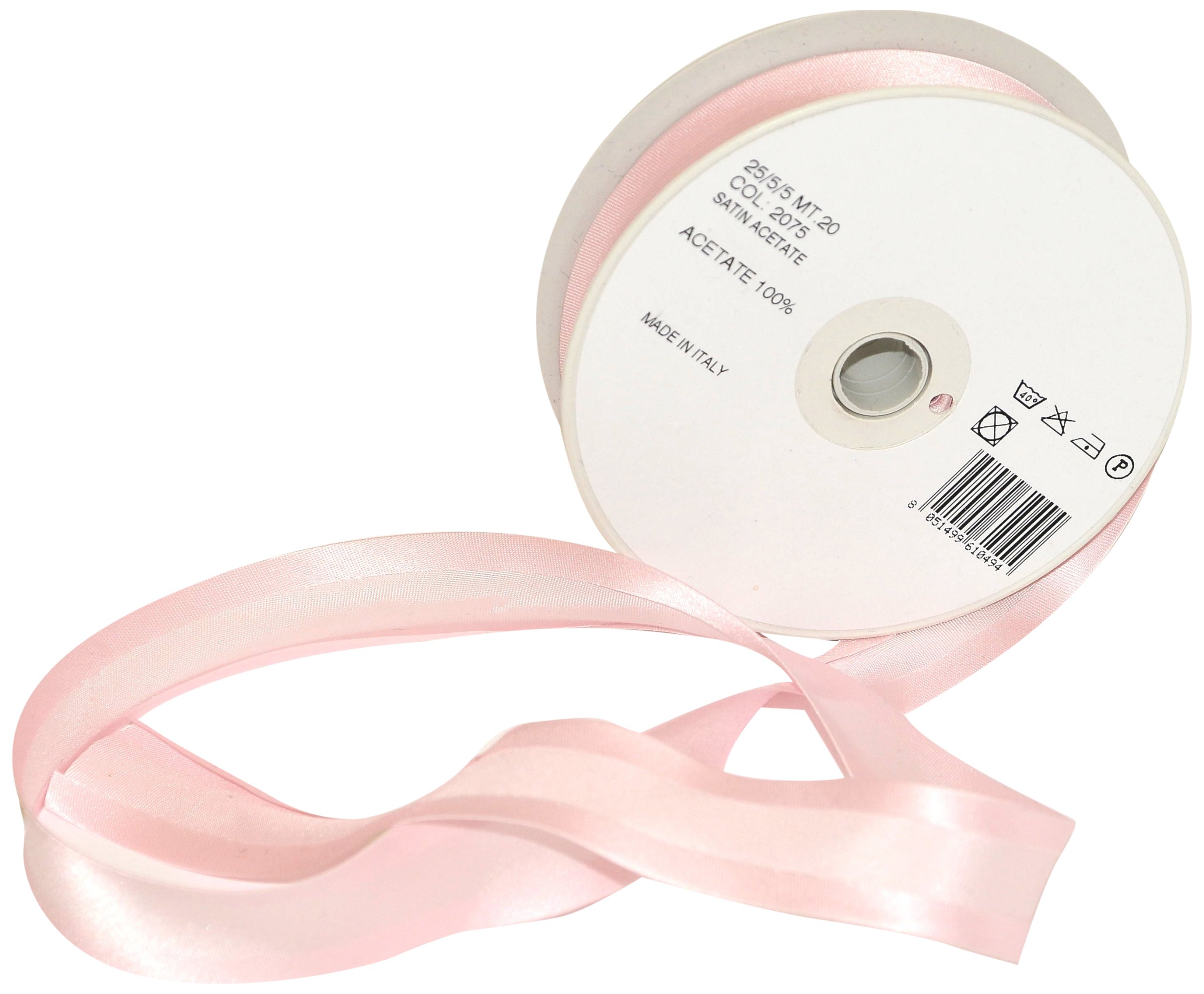 Inastri Trimz Acetate Satin Bias Binding Tape, 25mm Width, Pink (Color 2075) – Silky Double-Fold Edging for Dressmaking, Bridal & Crafts