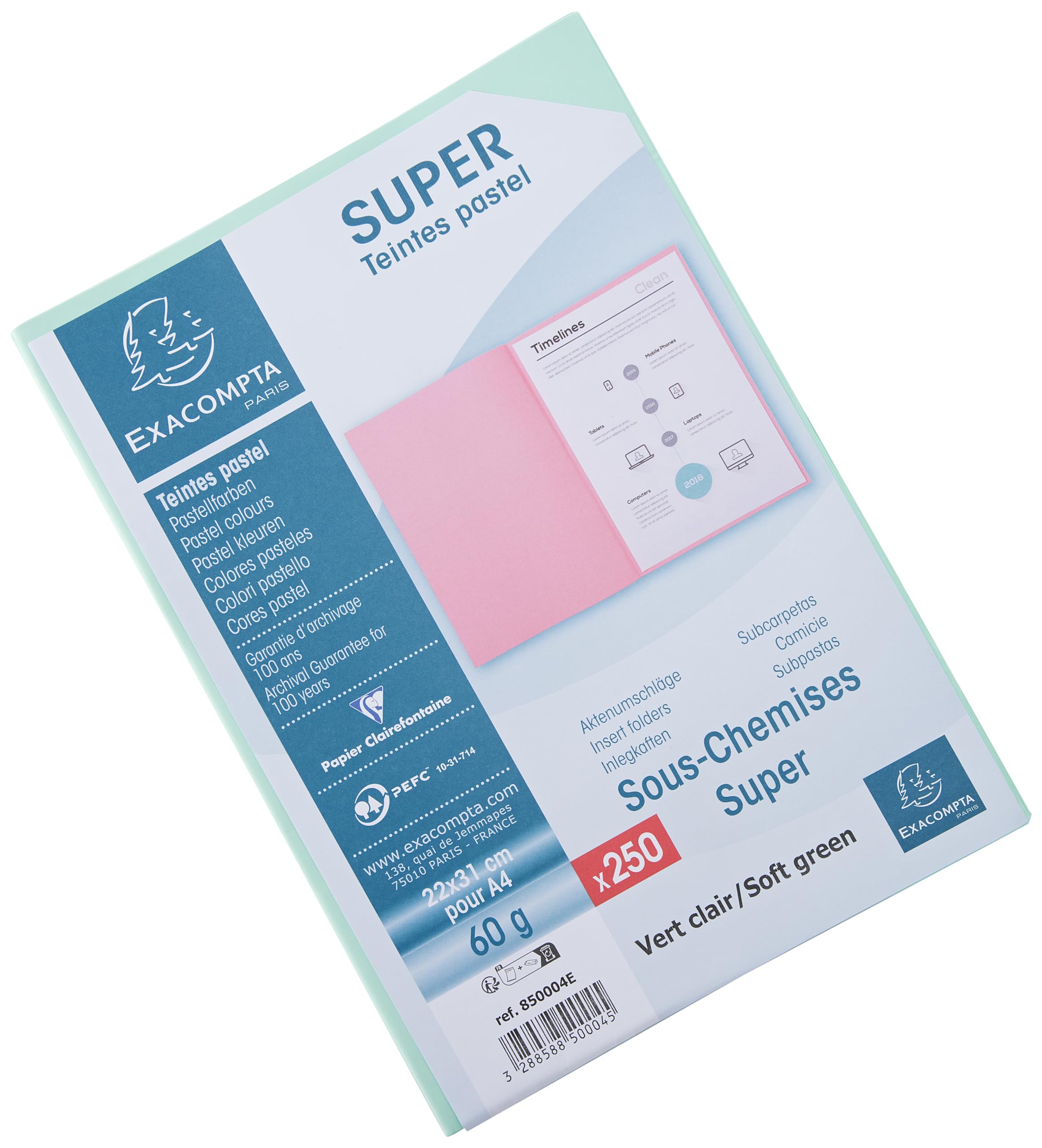 Exacompta - Ref 850004E - Super Square Cut Folders - 22 x 31cm in Size, Suitable for Storing & Holding A4 Documents, 60gsm Material - Intense Green (Pack of 250)