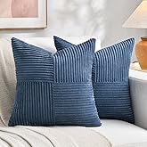 Fancy Homi 2 Packs Dusty Blue Decorative Throw Pillow Covers 22x22 Inch for Living Room Couch Bed Sofa, Farmhouse Boho Home Decor, Soft Corss Corduroy Patchwork Accent Square Cushion Case 55x55 cm