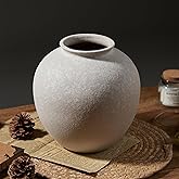 INFINITENDER White Ceramic Vase - 7.8 Inch Rustic Farmhouse Vase for Home Decor, Round Modern Ceramic Vases for Living Room, Bathroom,Table, Holiday & Weddings (Stone White)