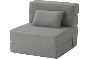 FILUXE Convertible Folding Sofa Bed - Sleeper Chair with Pillow, Modern Linen Fabric Floor & Futon Couch, Foldable Mattress for Living Room/Dorm/Guest Use/Home Office/Apartment, Single Size Light Gray
