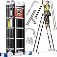 Step Ladder, Bryner Folding Ladder 19.6ft Multi-Purpose Aluminium Extension Ladders, 7 in 1 Folding Adjustable Telescoping Step Ladder 330lbs