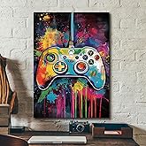 Framed Colorful Gaming Wall Art Painting, Graffiti Gamer Room Decor for Boys Men Bedroom, Cool Video Game Canvas Wall Art Graffiti Gamepad Gaming Controller Prints Picture Teen Wall Decor 12x16inch