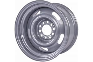 JEGS Rally Steel Wheel | 15 x 8 | 5 x 4.5” and 5 x 4.75” Wheel Bolt Pattern Spacing | 6 mm Offset | 4.25” Backspacing | Powder Coated Silver | 3.27” Center Bore