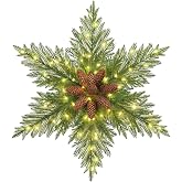 Norme 24 Inch Christmas Wreath Star with Light Front Door, Cedar | Artificial Greenery Featuring White LED Lights, Norfolk Pine and Pinecones, Holiday Decor for Front Door Entryway Wall