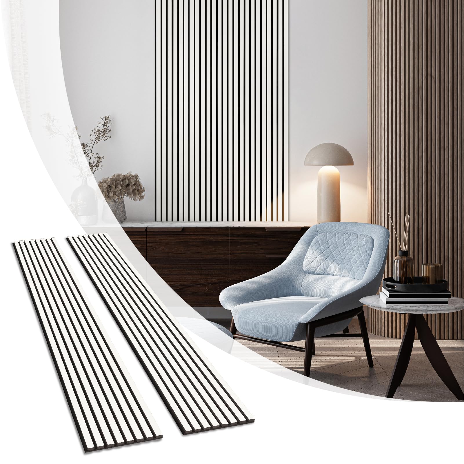 Photo 1 of **DAMAGE IN PHOTO** Olanglab Wood Slat Wall Panels, Wooden Acoustic Wall Panels, 94.5"x12.6" Each 3D Wall Panels for Interior Wall Decor, 2 Pack in Total 94.5"x25.2" (Gloss White)