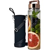 aecotea 32 oz Clear Glass Water Bottle | Cold Brew Fruit Infuser Water Bottle (Rose Gold Lid)