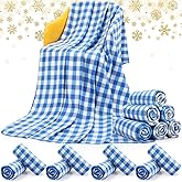 Moukeren 24 Pcs Winter Plaid Throw Blanket Bulk 59 x 47 Inch Fleece Bed Throw Christmas Warm Lightweight Soft Plush Plaid Blanket Bulk for Bed Couch Sofa Office or Homeless Gifts (Blue,White)