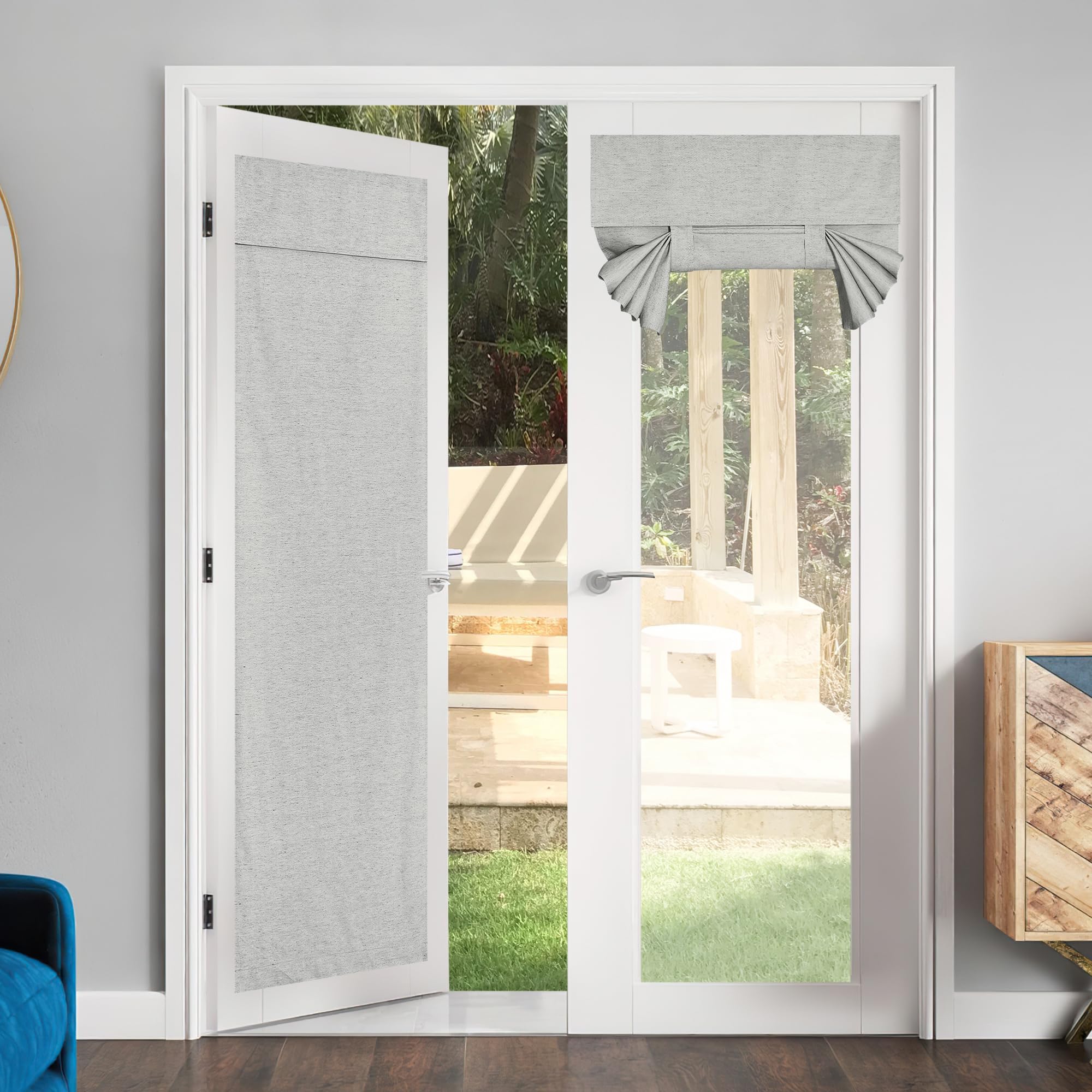 Photo 1 of NICETOWN 100% Blackout Door Curtains, Thermal Insulated Tie Up Shades for Front Door Sidelight, Energy Saving Doorway Curtains for Bedroom Living Room, Light Grey,1 Panel, 36 x 80 inche Long