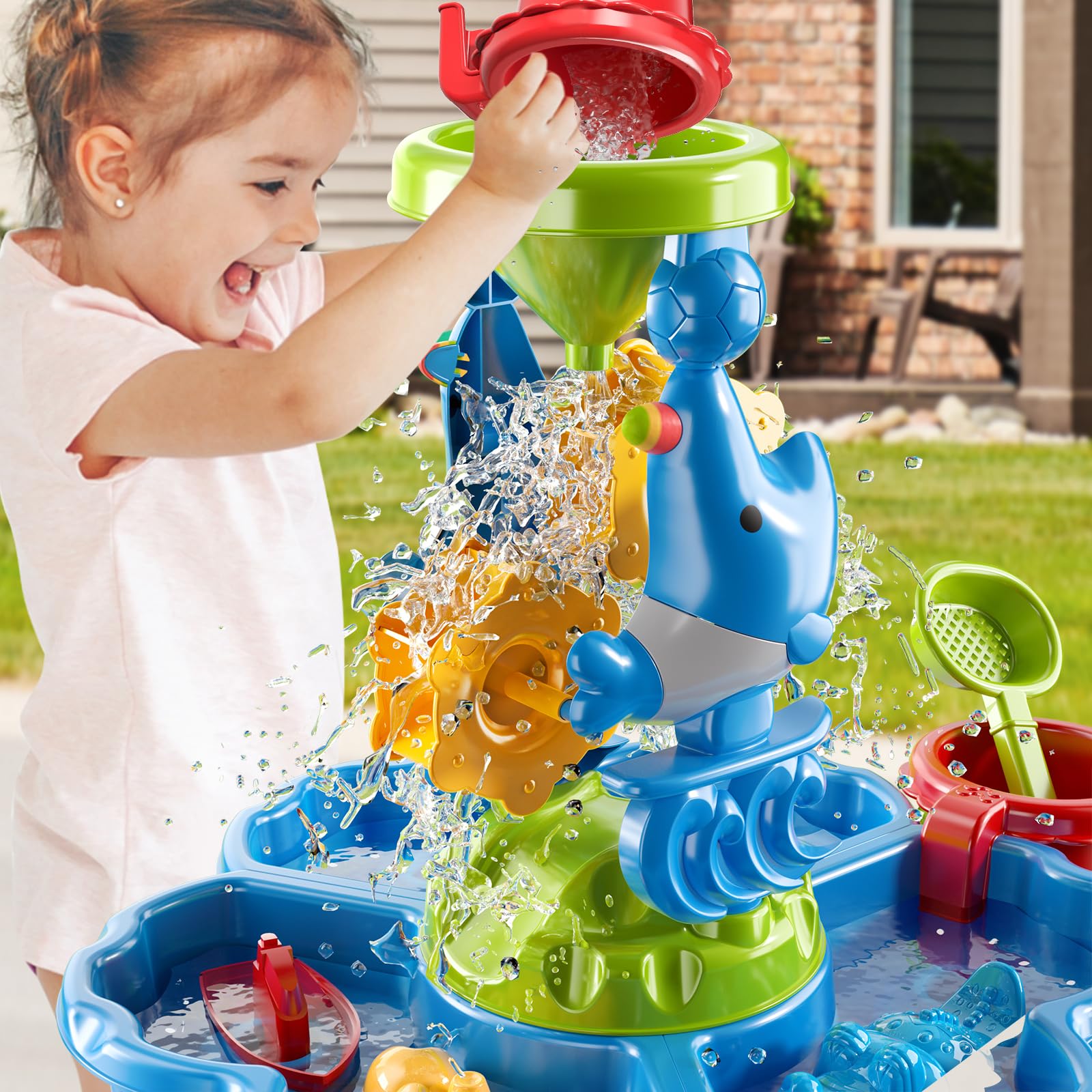 NIPLOOOW Water Table for Toddlers 3-5, Kids Sand Water Table, Water and Sand Activity Sensory Tables Summer Outdoor Toys Beach Toys for Outside Backyard for Kids Toddlers Age 3 4 5 6 7 8