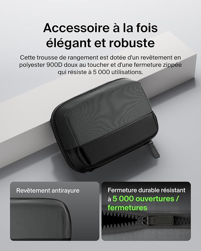 Trousse de Rangement, pour Appareils Mobiles, Câbles et Accessoires, iPhone, Batterie Externe, Chargeur Secteur, Apple Pencil, AirTag, déplacements ou Voyages, Tissu Doux au Toucher et Durable