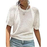 Floerns Women's Cute Short Sleeve Knitted Sweater Crew Neck Fuzzy Pullover Tops