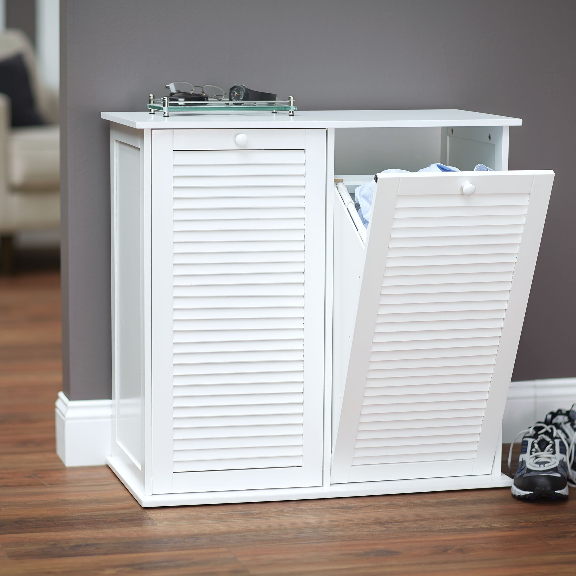 Household Essentials Tilt-Out Laundry Sorter Cabinet with Shutter Front